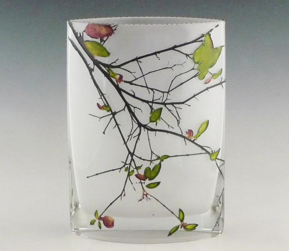 Childhood's End Gallery | Mary Melinda Wellsandt - Etched Glass Vase, Delicate Leaf